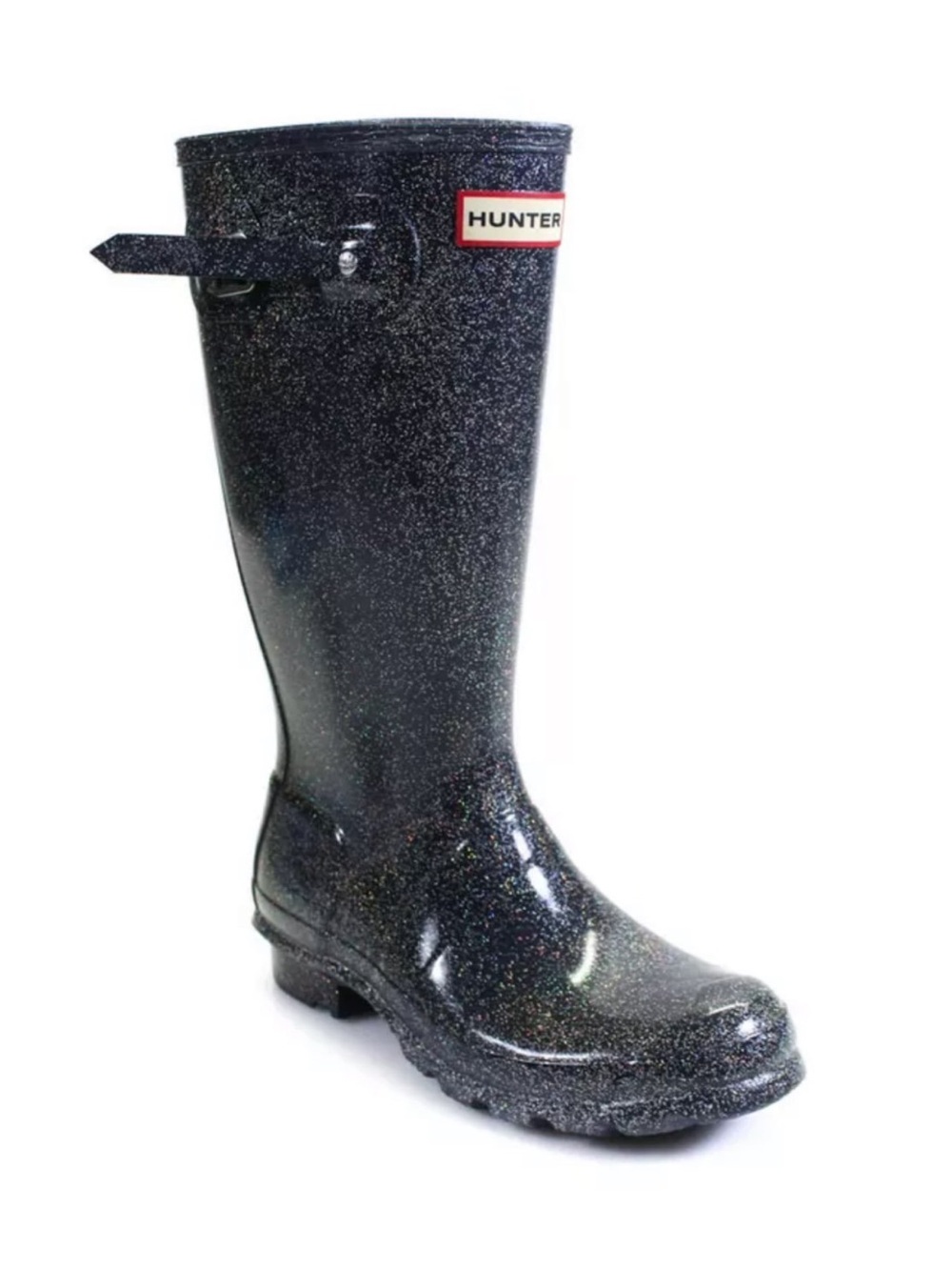 Hunter Women's Tall Glitter Rain Boot - Black Sparkle